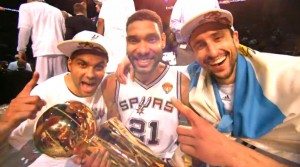 (Left to Right) Tony Parker, Tim Duncan, and Manu Ginobili
